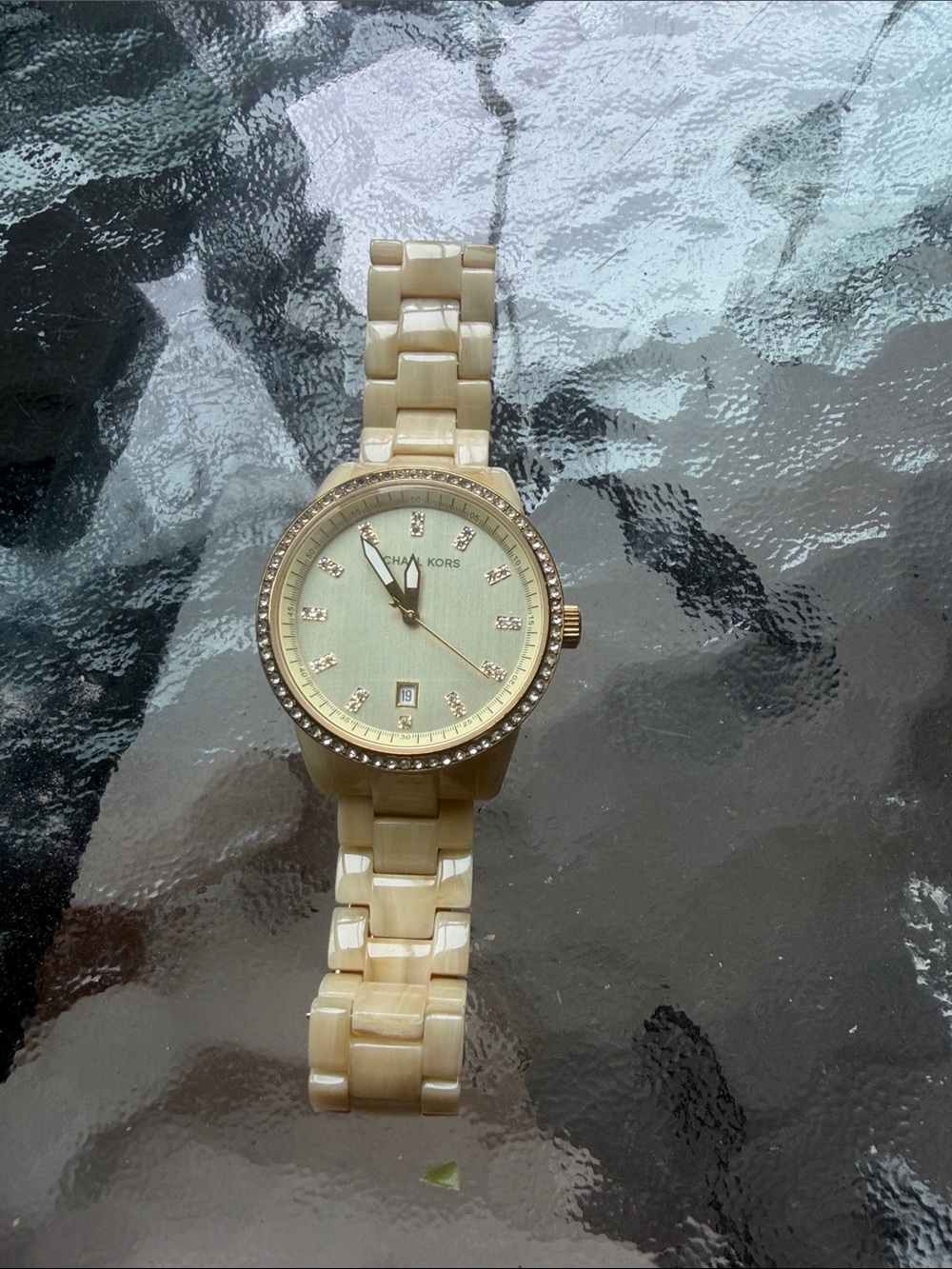 Michael Kors Cream Resin Bracelet Watch with Crystal Bezel